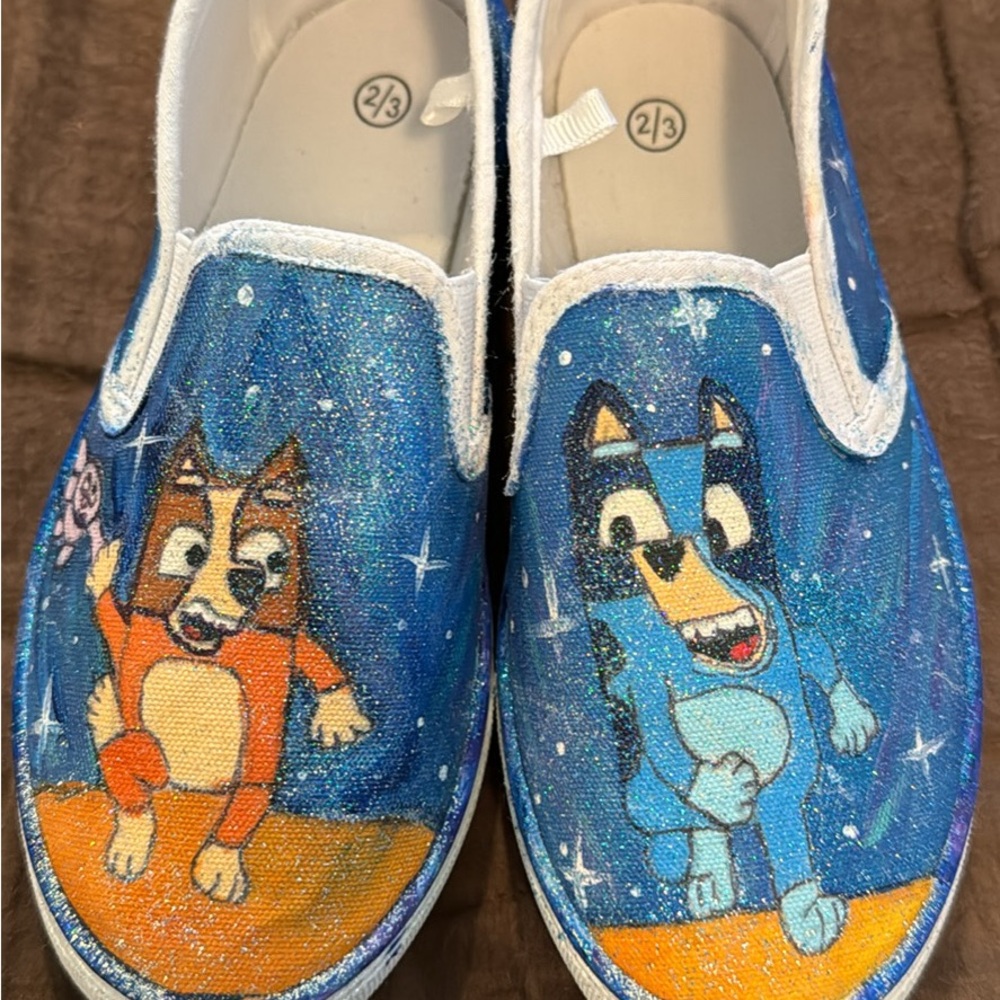 Kids Blue and Orange Cartoon Slip-On Shoes